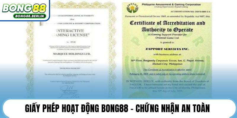 Giấy phép hoạt động Bong88 - Chứng nhận an toàn